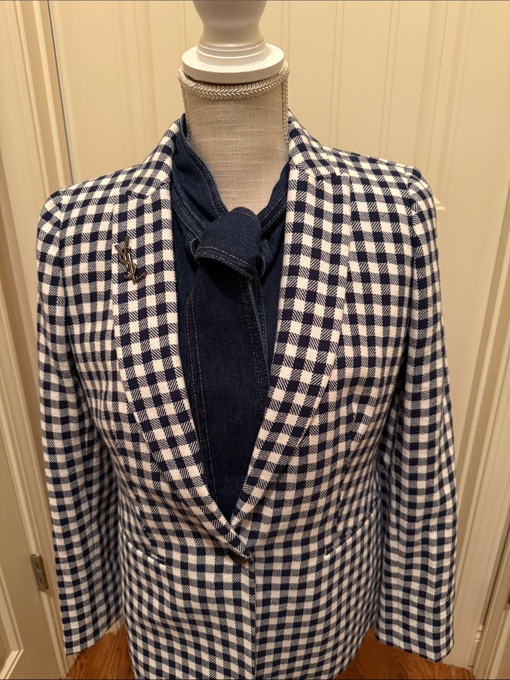 NWT J. Crew Navy and White Gingham Blazer